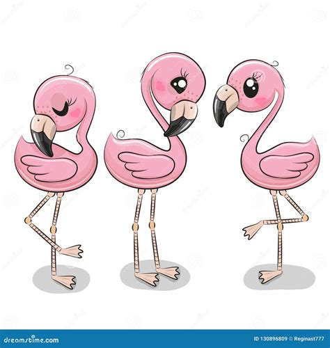 Set Of Three Cute Cartoon Flamingos Stock Vector Illustration Of