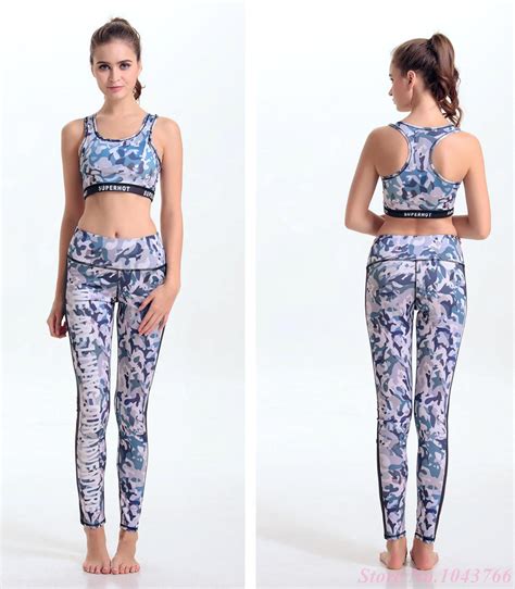 sexy printing camouflage yoga sets sports bra thin section stained jogging camo yoga sets female