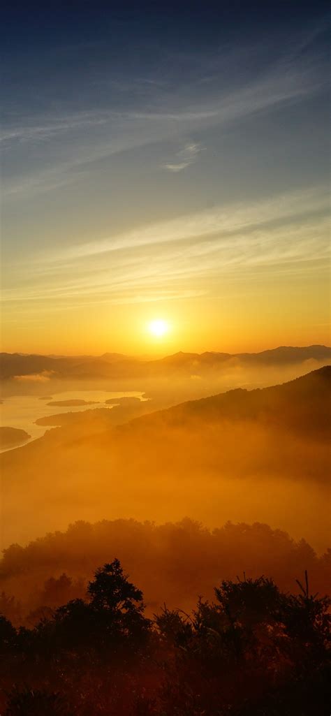 Nature Landscape Morning River Fog Hills Sunrise 1242x2688 Iphone Xs Max Wallpaper