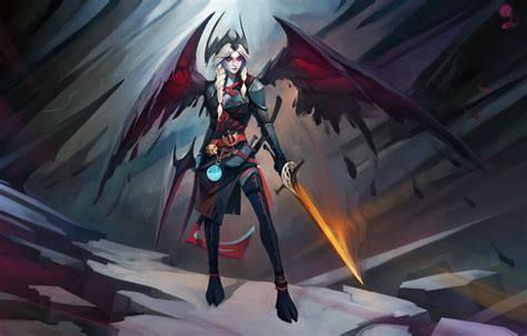 Wallpaper Girl Rocks Wings Sword Armor The Demon Demon Girl