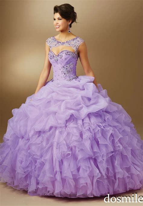 2016 Elegant Purple Lavender Turquoise Organza Sweet 16 Dresses Ball