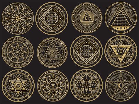 Golden Mystery Witchcraft Occult Alchemy Mystical Esoteric Symbols