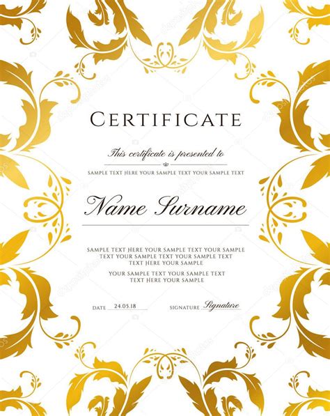 Gold Border Template Certificate Template Gold Border Editable Design
