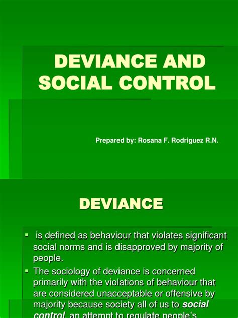 Deviance And Social Control Prepared By Rosana F Rodriguez Rn Pdf