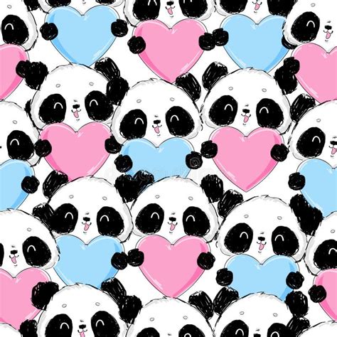 Panda Heart Eyes On A Floral Background With Phrases Wow Panda