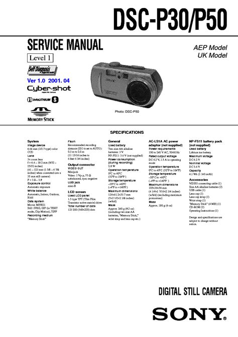 SONY DSC-P30 P50 LEVEL-1 VER-1.0 Service Manual download, schematics