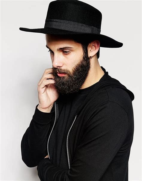 Asos Flat Top Hat In Black Felt With Wide Brim At