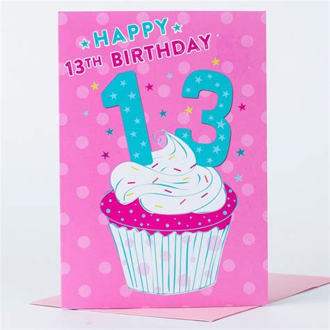 Daughter 13th Birthday Card 13th Birthday Card Happy Birthday Cupcake