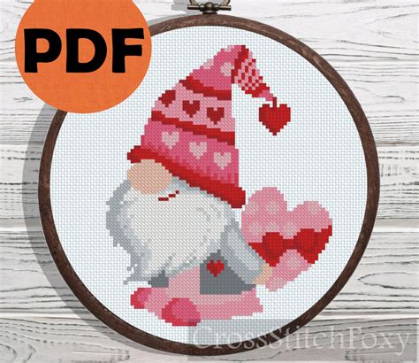 valentine gnome cross stitch pattern valentine s day etsy christmas