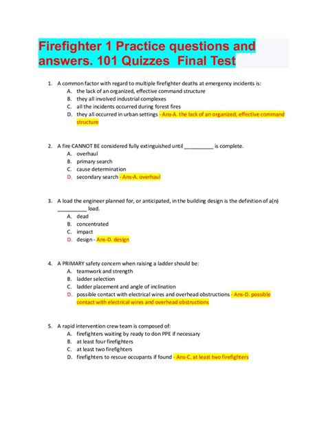 Firefighter 1 Practice Questions And Answers 101 Quizzes Final Test