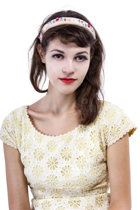Portrait Of A Retro Girl On A White Background Stock Image Image Of