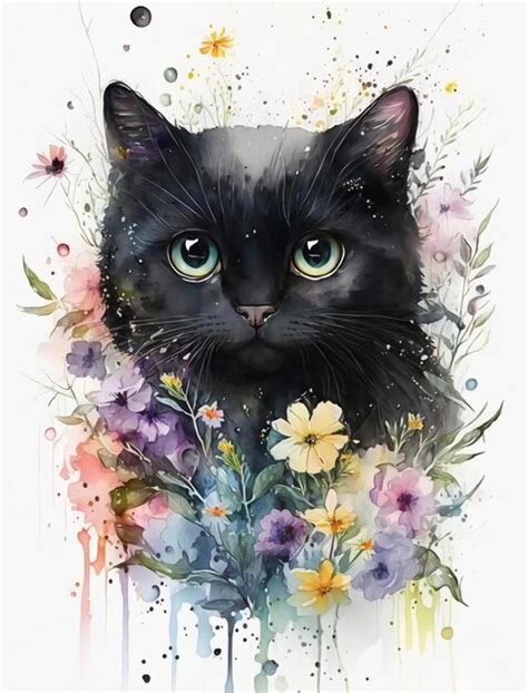 Premium Ai Image A Watercolor Painting Of A Black Cat With Green Eyes