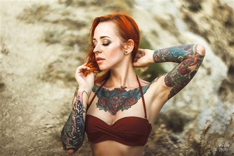 Wallpaper Women Outdoors Redhead Nose Rings Closed Eyes Dress Tattoo Armpits Freckles