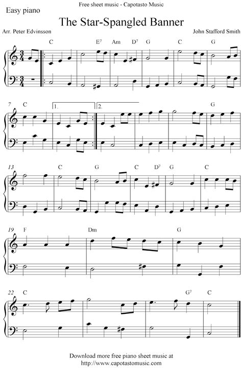 Beginner piano sheet music & books. Free easy piano sheet music score, The Star-Spangled Banner | Piano sheet music free, Piano ...