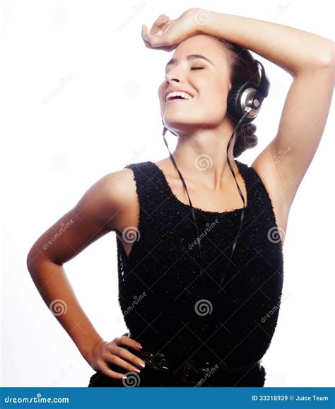 Woman Dancing To Music With Headphones Stock Image Image Of Color Music 33318939