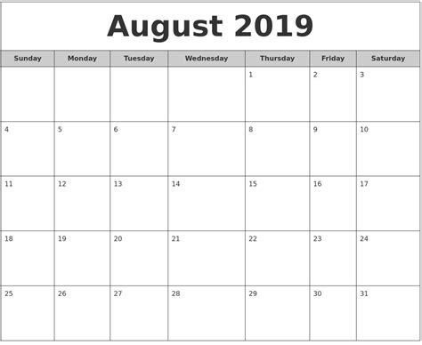 20 2019 August Calendar Free Download Printable Calendar Templates ️