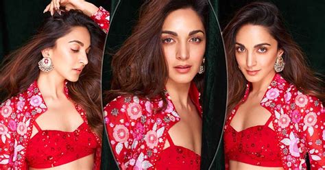 Kiara Advani Dons An Embroidered Red Ensemble With Plunging Neckline