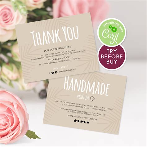 Thank You For Your Purchase Cards Template Small Business Etsy