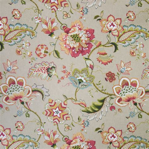 Multi Red Floral Print Upholstery Fabric By The Yard