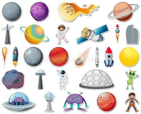 Set Of Stickers With Solar System Objects Isolated Stock Vector