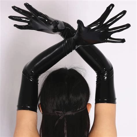 Sex Products Unisex Rubber Gloves Black Moulded Shoulder Length Latex Gloves Unisex Black Long