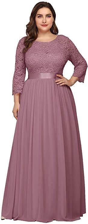 Ever Pretty Womens Plus Size A Line 34 Lace Sleeves Chiffon Long Formal Evening Party Maxi