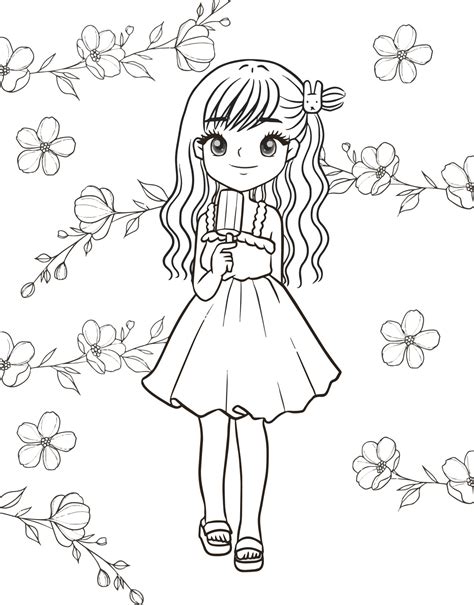 Coloring Page Girl Cartoon Cute For Kids Art Practice Coloring