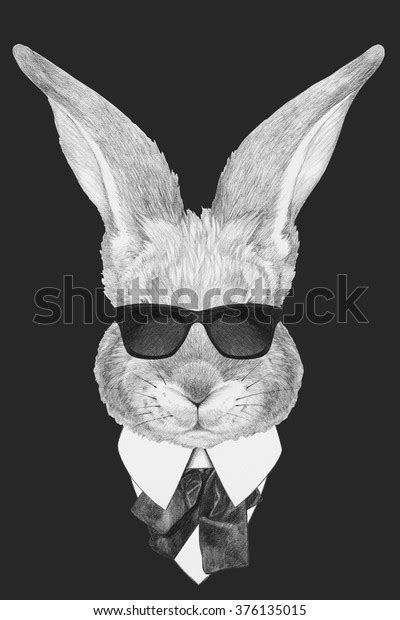 Portrait Rabbit Suit Hand Drawn Illustration Stock Illustration