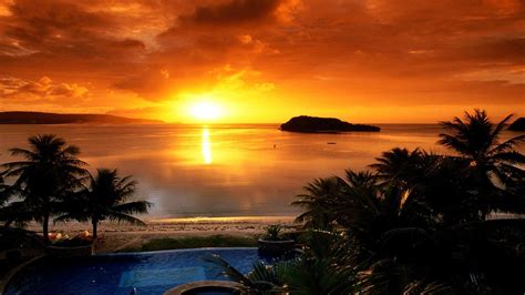 Agana Bay At Sunset Tamuning Guam Scenic Free Desktop Background