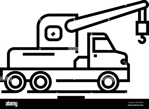 Builder Truck Line Icon Concept Sign Outline Vector Illustration