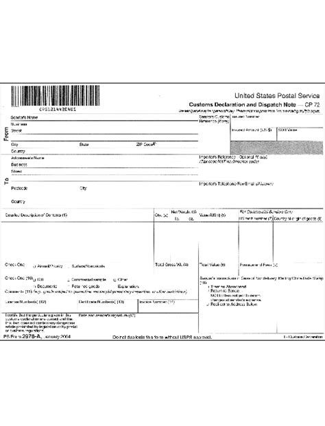 Ps Form 2976 A Customs Declaration And Dispatch Note