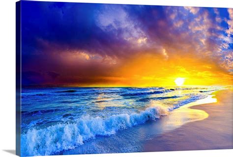 Beautiful Beach Sunset Orange Purple Ocean Sunset Wall Art Canvas