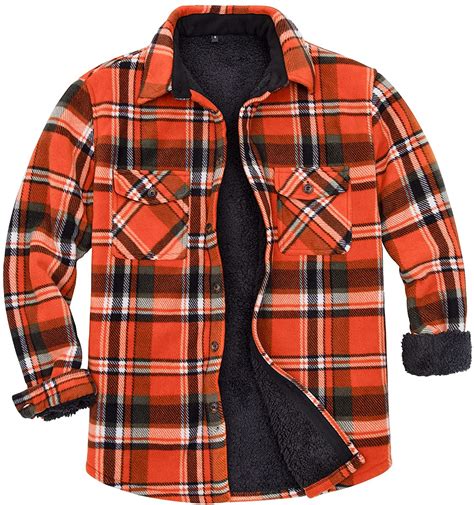 Mens Warm Sherpa Flannel Shirt Jacket Heavy Fleece Lined Plaid Button