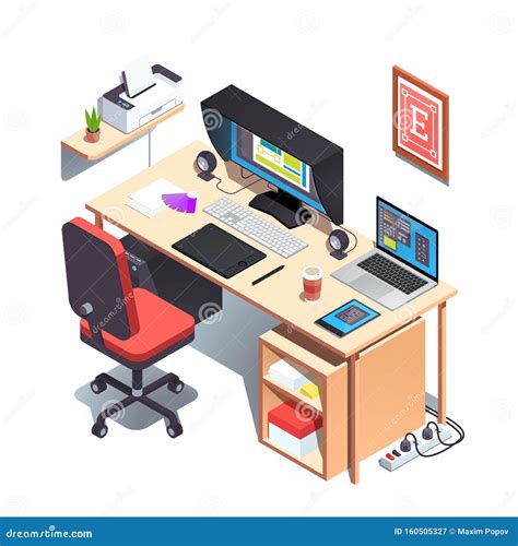Graphic Designer Working Desk Project On Monitor Stock Vector