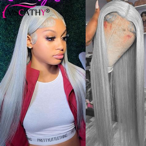 X Straight Gray Colored Lace Front Human Hair Wigs Sliver Grey Hd