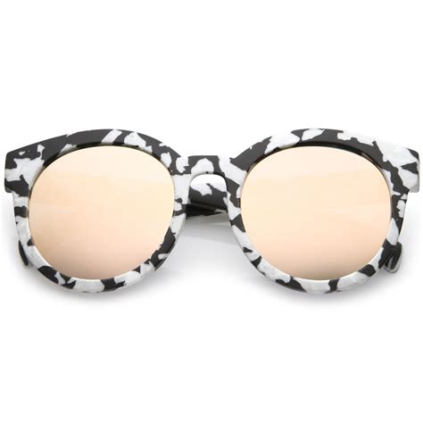 women s matte horn rimmed marble print flat lens round sunglasses 54mm round sunglasses