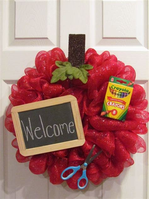 Teachers Apple Deco Mesh Wreath Accented With Chalkboard Etsy