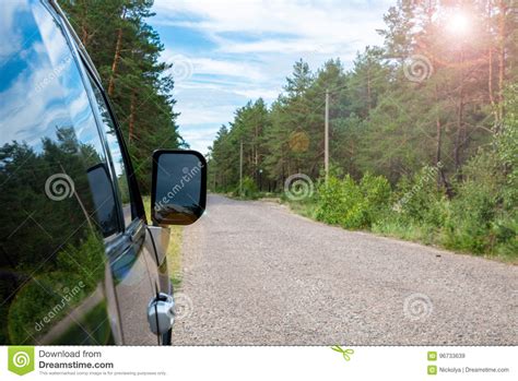 Car In The Forest Road Stock Image Image Of Prairie 96733639