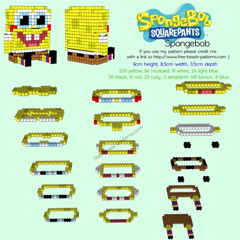 3d Perler Hama Beads Spongebob Squarepants Free Pattern Hamma Beads 3d