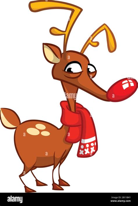 Happy Cartoon Christmas Red Nose Reindeer Rudolph Vector Illustration Of Christmas Character
