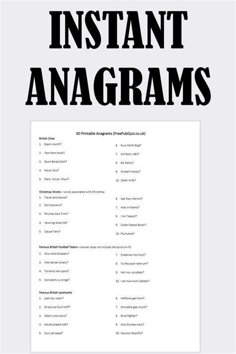 Anagram Quiz Printable