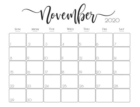 Pin On Printable November 2020 Calendar