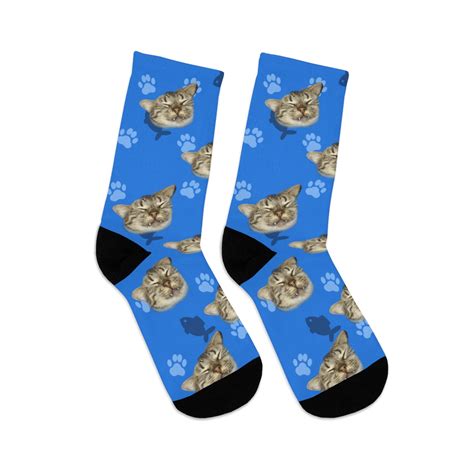 Please double check the icons on the template. Custom Cat Face Fish Socks (Blue) - Floof and Friends