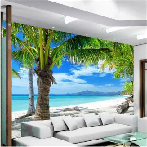 Photo Wallpaper Custom Size Living Room 3d Mural Sandy Beach Coconut