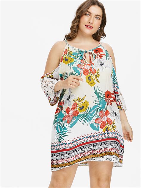 Wipalo Floral Print Lace Summer Dress Plus Size 5xl Cold Shoulder Sexy