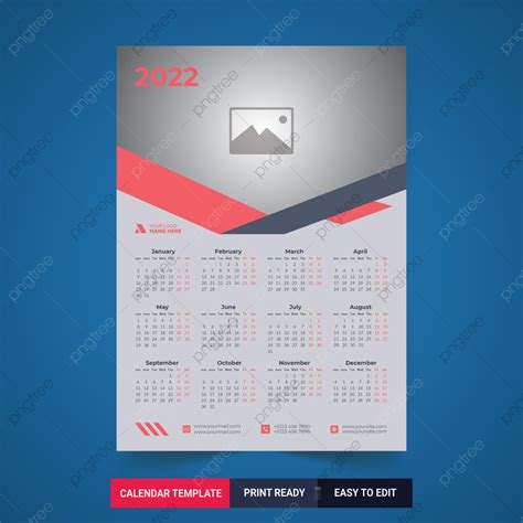 Gambar Satu Halaman Kalender Dinding 2022 Template Desain Vektor Eps