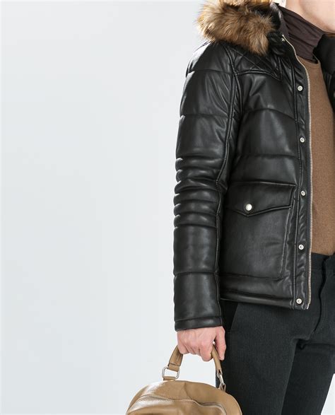 Zara Faux Leather Jacket With Fur Hood In Brown For Men Lyst