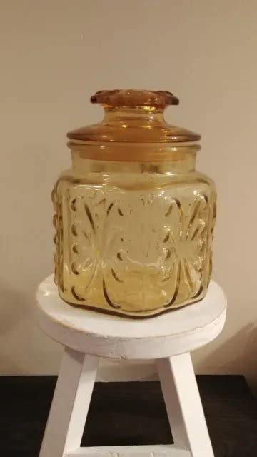 VINTAGE LE SMITH Amber Yellow Glass Lidded Canister Imperial Atterbury