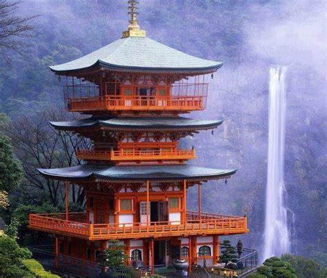 Japanese Architecture By Waterfall Lugares Hermosos Lugares