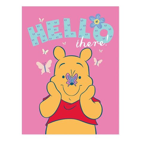 Winnie The Pooh With Butterflies Hello There Postcard Zazzle